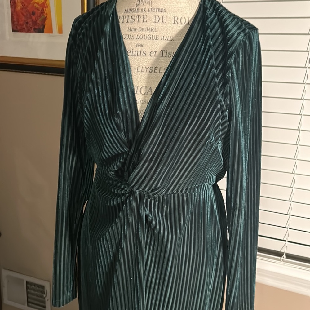 Green Velvet Striped Dress - Large - Picture 2 of 5